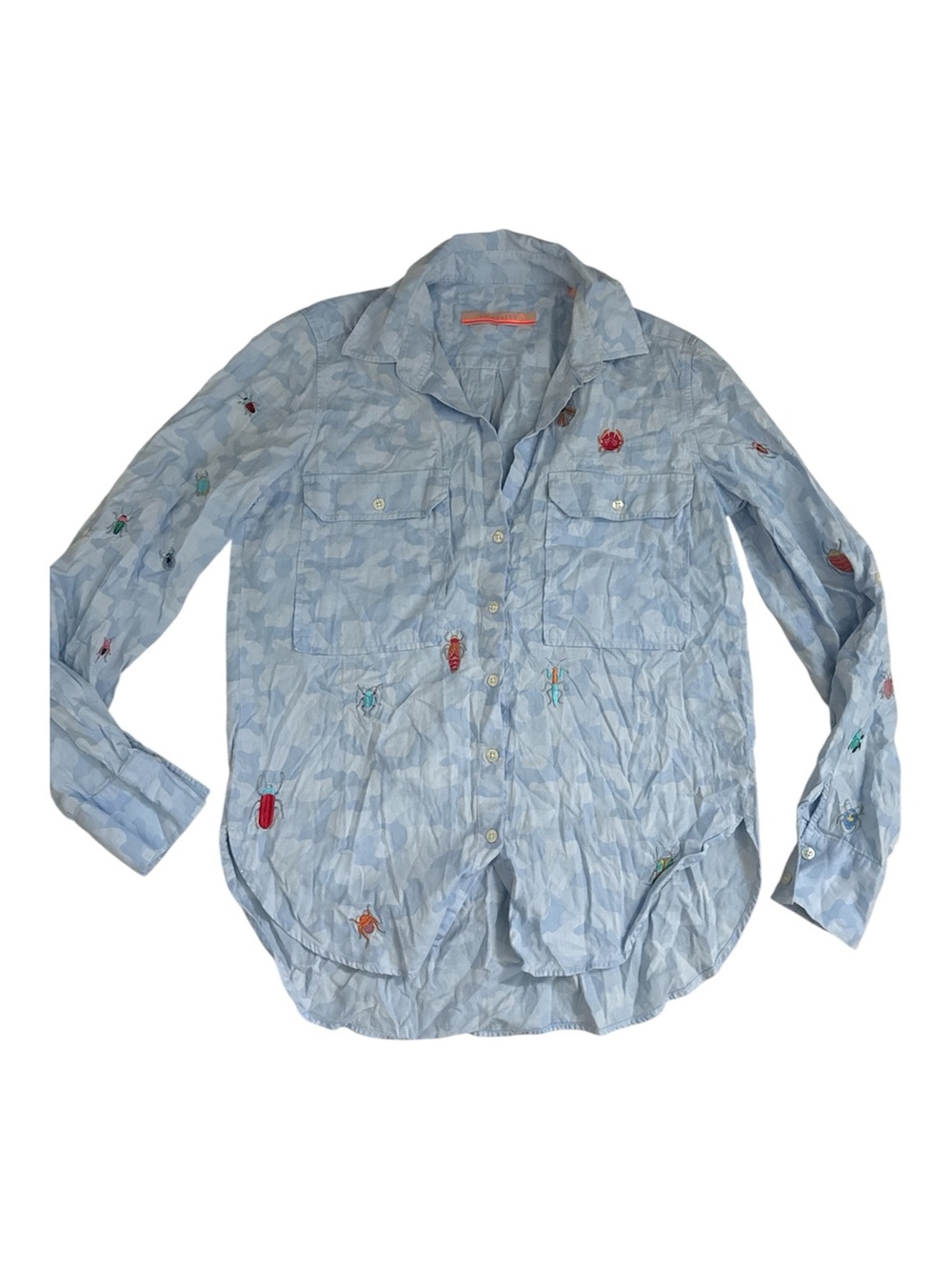 Vilagallo Embroidered Insect Camouflage Buttondown Shirt | Blue | 36 (US XS/2)